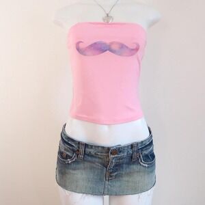 y2k tube top pink galaxy mustache bandeau graphic